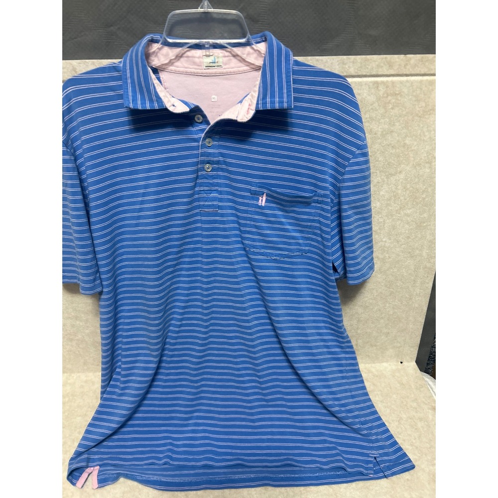 Johnnie-O Hangin Out Mens XL Blue White Striped Short Sleeve Pocket Polo Shirt